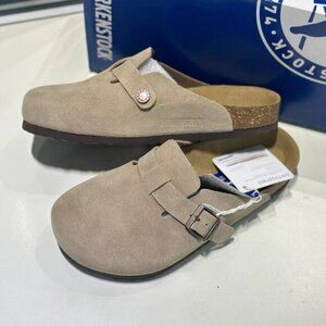Birkenstock Boston Clog Suede Sandal Taupe